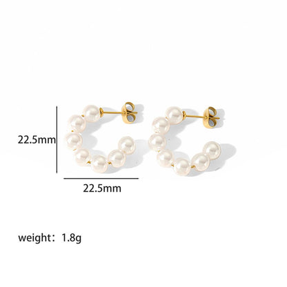 1 Pair Lady C Shape Beaded Inlay Stainless Steel Artificial Pearls 18k Gold Plated Earrings