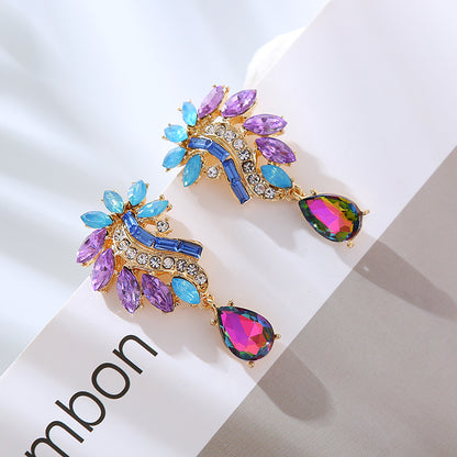 1 Pair Elegant Flower Inlay Alloy Rhinestones Drop Earrings