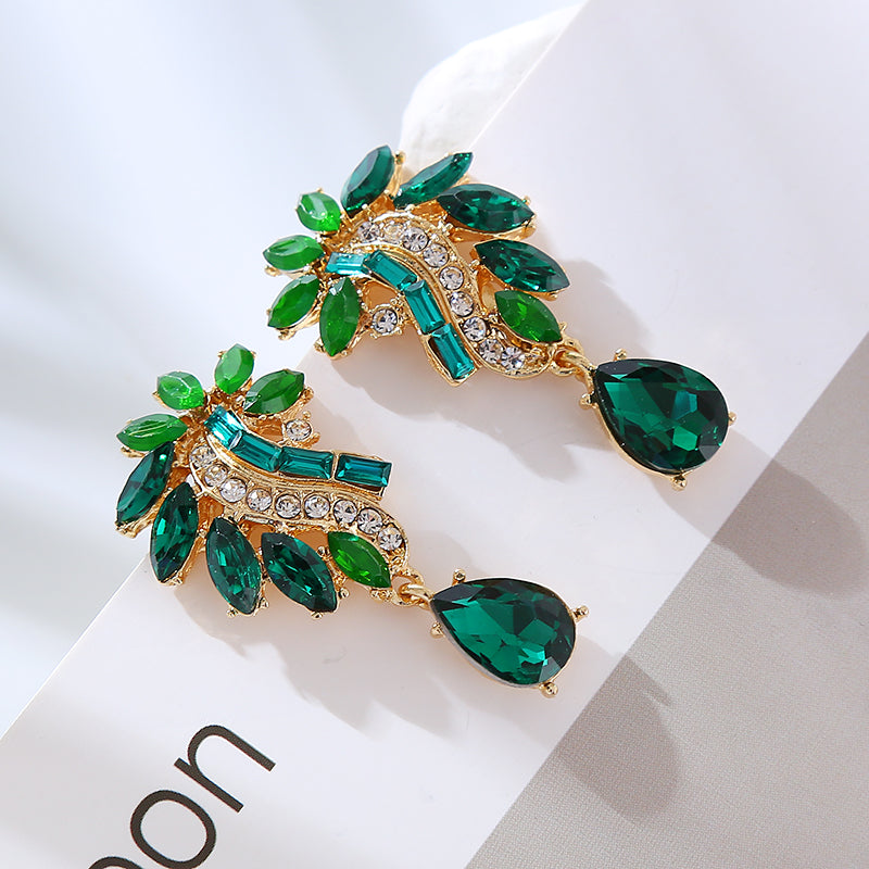 1 Pair Elegant Flower Inlay Alloy Rhinestones Drop Earrings