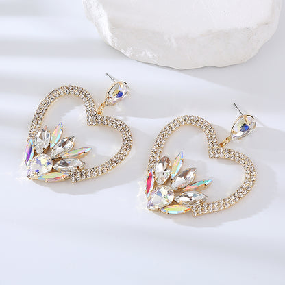 1 Pair Lady Classic Style Heart Shape Inlay Alloy Rhinestones Drop Earrings