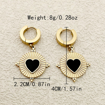 1 Pair Vintage Style Sweet Heart Shape Polishing Enamel Plating Stainless Steel Gold Plated Drop Earrings