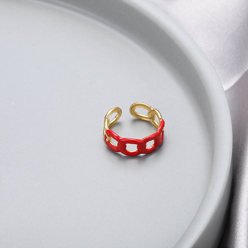 Casual Simple Style Oval Stainless Steel Enamel Plating 18k Gold Plated Open Rings