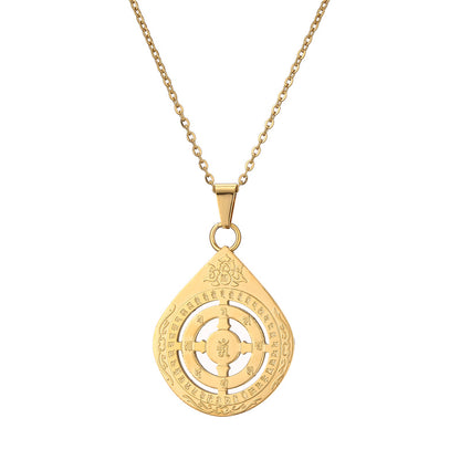 Casual Hip-hop Buddha Lotus Stainless Steel Hollow Out Inlay Glass Stone Pendant Necklace