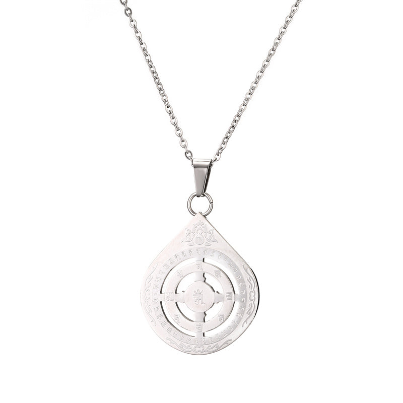 Casual Hip-hop Buddha Lotus Stainless Steel Hollow Out Inlay Glass Stone Pendant Necklace