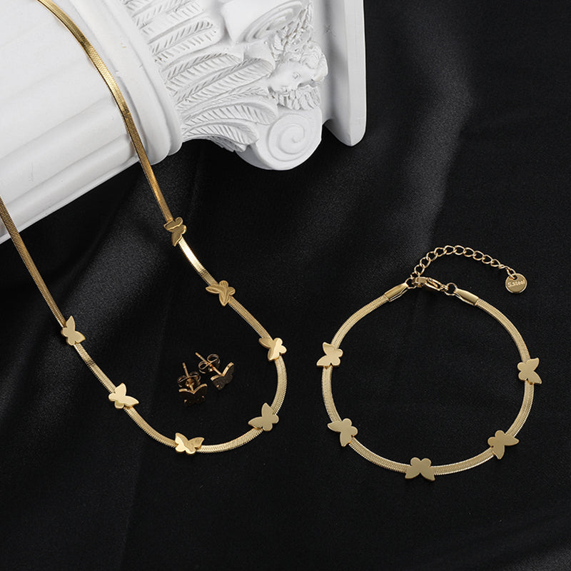 Wholesale Classic Style Pentagram Butterfly Stainless Steel Bracelets Earrings Necklace