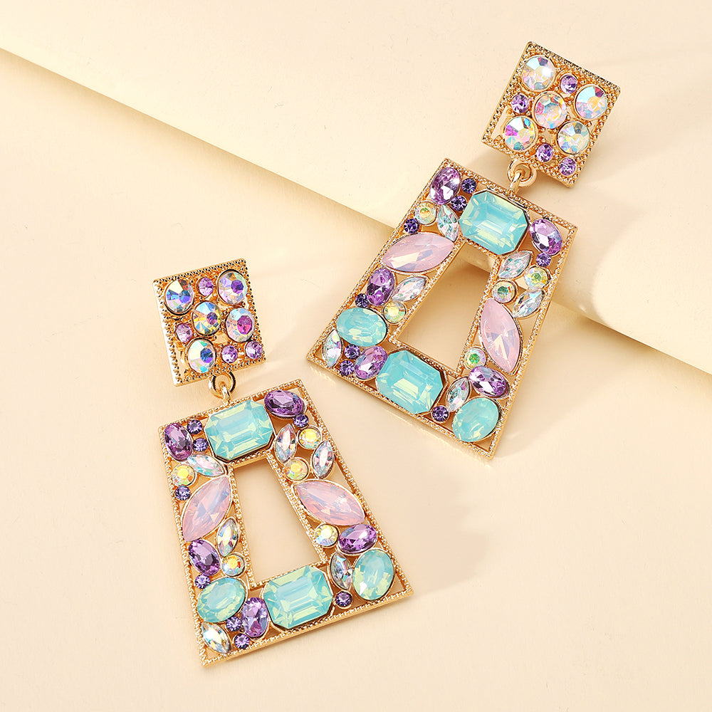 1 Pair Retro Lady Simple Style Trapezoid Plating Alloy Artificial Gemstones Drop Earrings