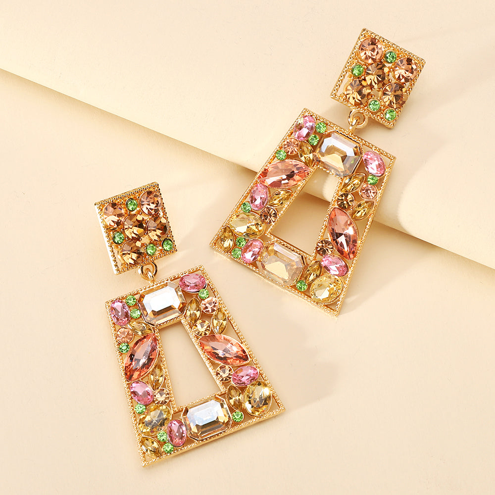 1 Pair Retro Lady Simple Style Trapezoid Plating Alloy Artificial Gemstones Drop Earrings