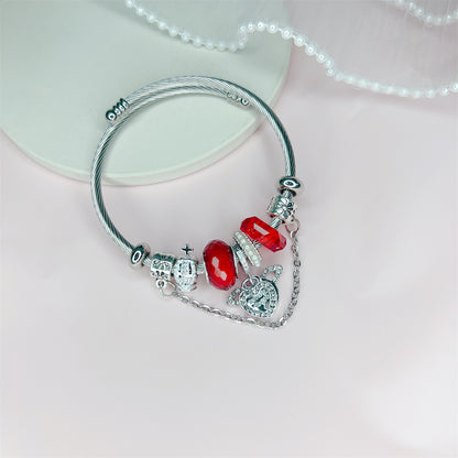 Ig Style Sweet Heart Shape Stainless Steel Alloy Resin Beaded Plating Inlay Rhinestones Bangle