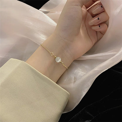 Sweet Simple Style Bear Heart Shape Flower Imitation Pearl Alloy Charm Inlay Moonstone Opal Women's Bracelets