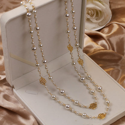 Ig Style Elegant Flower Imitation Pearl Wholesale Sweater Chain