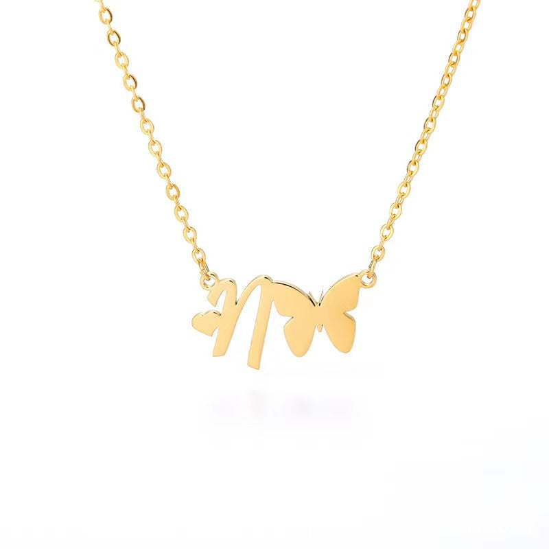 Simple Style Letter Stainless Steel Titanium Steel Plating Gold Plated Pendant Necklace