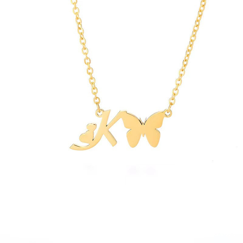 Simple Style Letter Stainless Steel Titanium Steel Plating Gold Plated Pendant Necklace