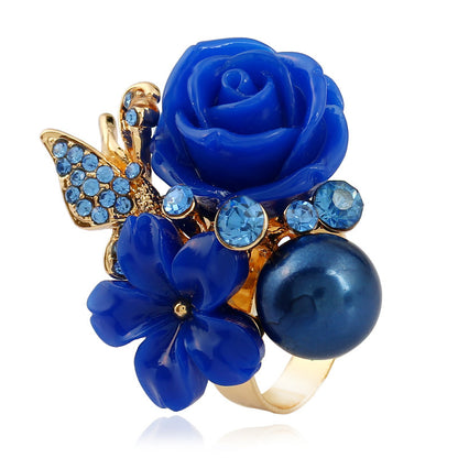 Handmade Rose Alloy Inlay Artificial Gemstones Women's Rings