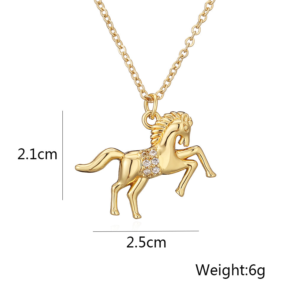 Simple Style Commute Horse Copper Plating Inlay Zircon 18k Gold Plated Pendant Necklace