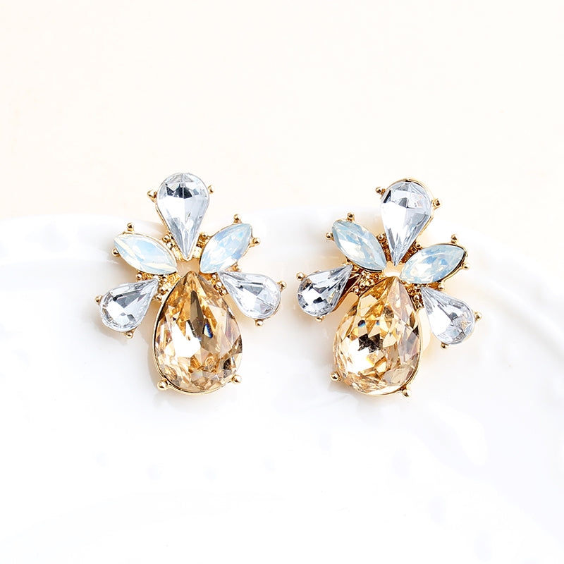 1 Pair Ig Style Water Droplets Spray Paint Inlay Alloy Rhinestones Gold Plated Ear Studs