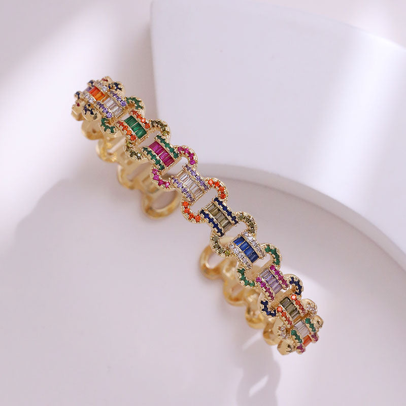 Casual Commute Colorful Brass Plating Inlay Zircon 14k Gold Plated Bangle