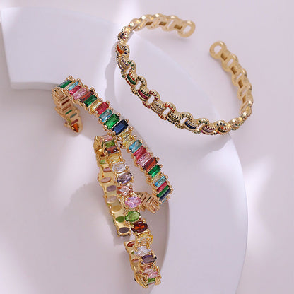 Casual Commute Colorful Brass Plating Inlay Zircon 14k Gold Plated Bangle