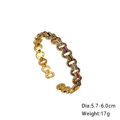 Casual Commute Colorful Brass Plating Inlay Zircon 14k Gold Plated Bangle