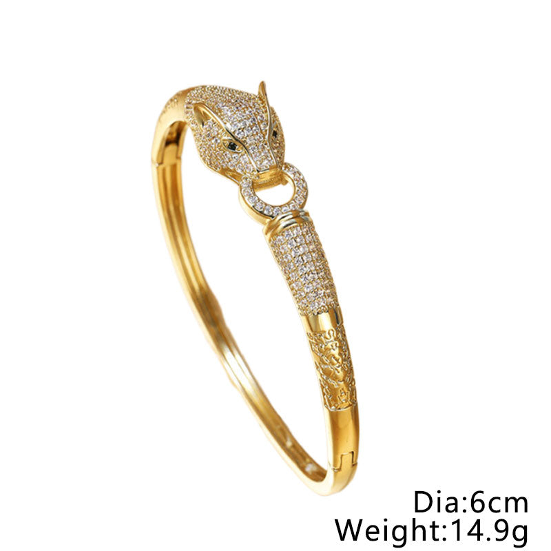 Commute Animal Brass Plating Inlay Zircon 14k Gold Plated Bangle