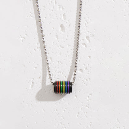 Retro Round Rainbow Titanium Steel Inlay Glass Necklace 1 Piece