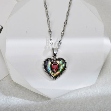 Streetwear Heart Shape Titanium Steel Copper Epoxy Transparent Inlay Agate Zircon Pendant Necklace