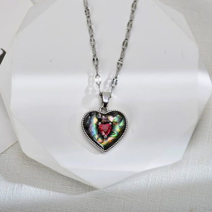 Streetwear Heart Shape Titanium Steel Copper Epoxy Transparent Inlay Agate Zircon Pendant Necklace