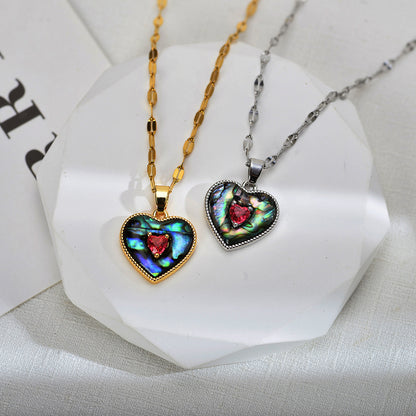 Streetwear Heart Shape Titanium Steel Copper Epoxy Transparent Inlay Agate Zircon Pendant Necklace