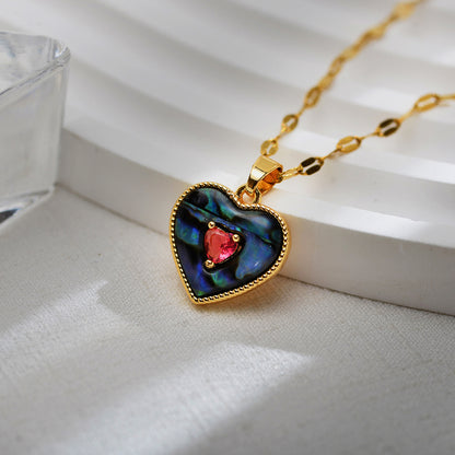 Streetwear Heart Shape Titanium Steel Copper Epoxy Transparent Inlay Agate Zircon Pendant Necklace