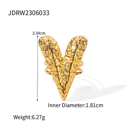Elegant Heart Shape Stainless Steel Plating 18k Gold Plated Rings Earrings