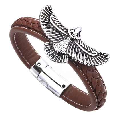 Hip-hop Solid Color Stainless Steel Pu Leather Men's Bangle