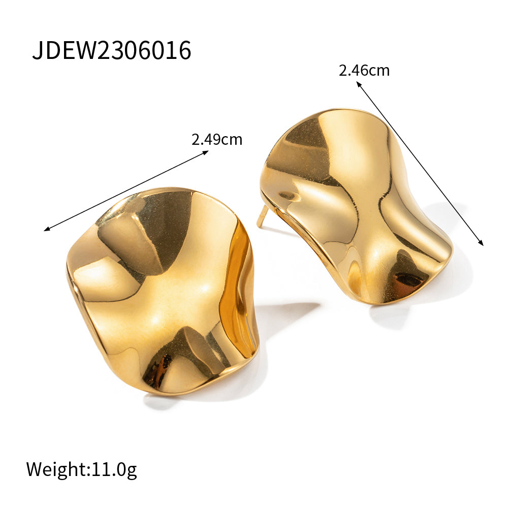 Ig Style Solid Color Stainless Steel Plating Pleated 18k Gold Plated Rings Earrings