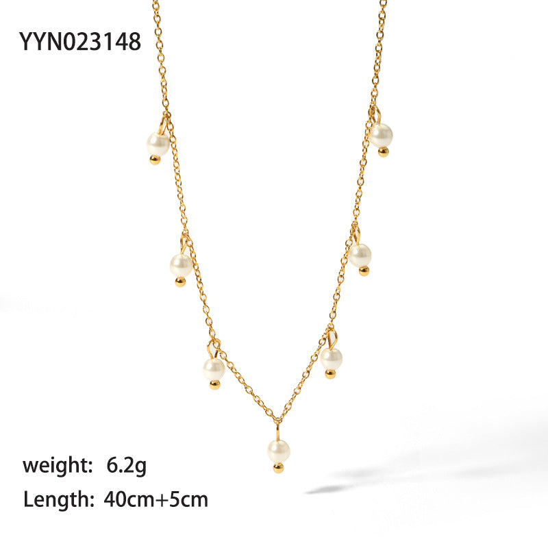 Elegant Solid Color Stainless Steel Freshwater Pearl Beaded Plating 18k Gold Plated Necklace