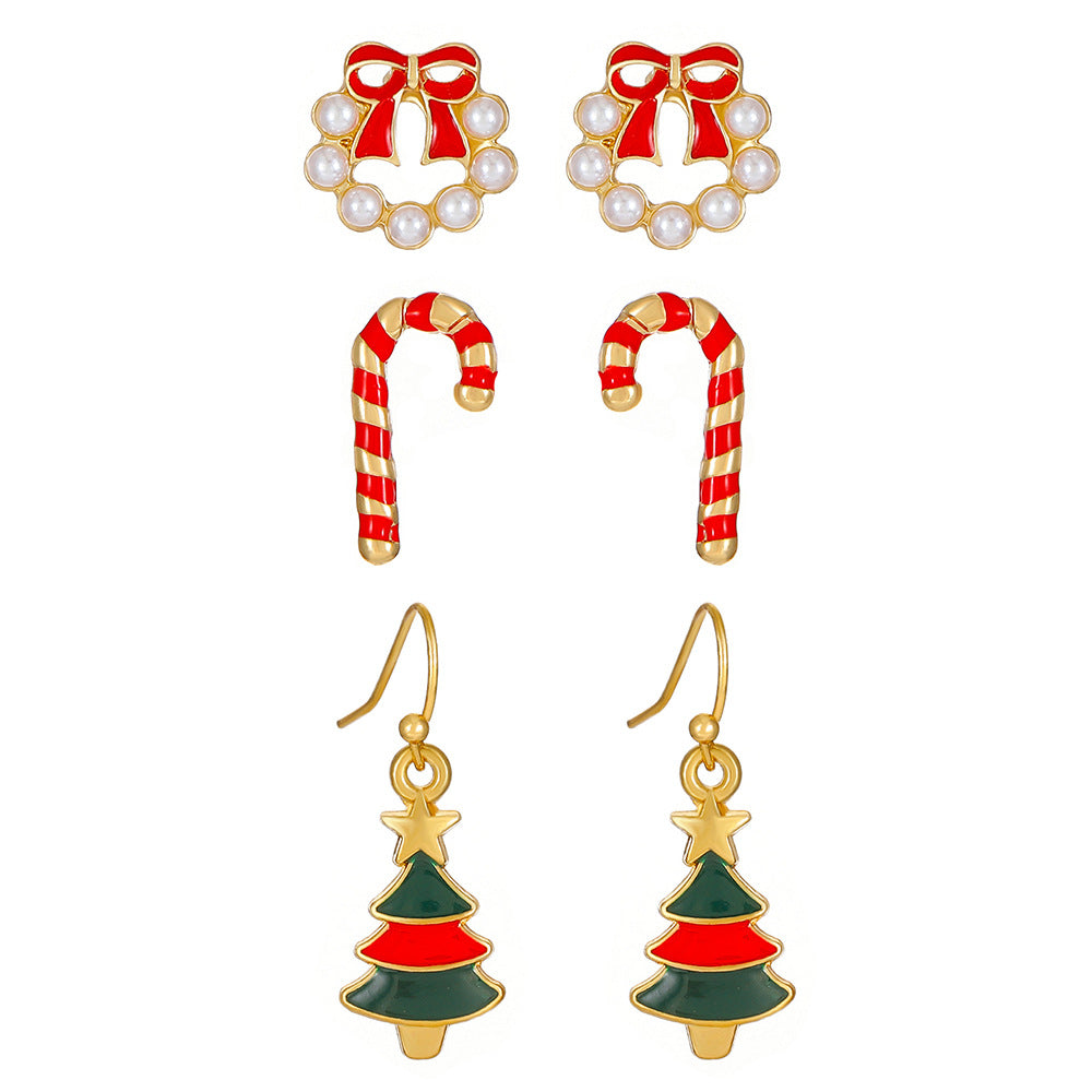 1 Set Fashion Christmas Tree Santa Claus Enamel Alloy Ear Studs