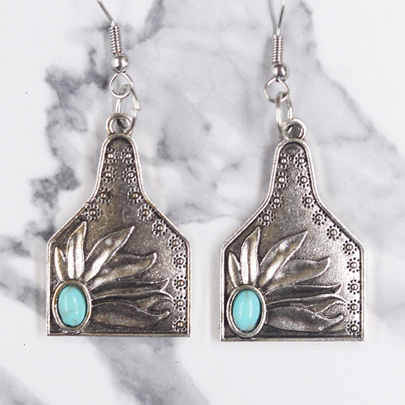 1 Pair Ig Style Cool Style Cactus Sunflower Inlay Alloy Turquoise Drop Earrings