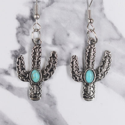 1 Pair Ig Style Cool Style Cactus Sunflower Inlay Alloy Turquoise Drop Earrings