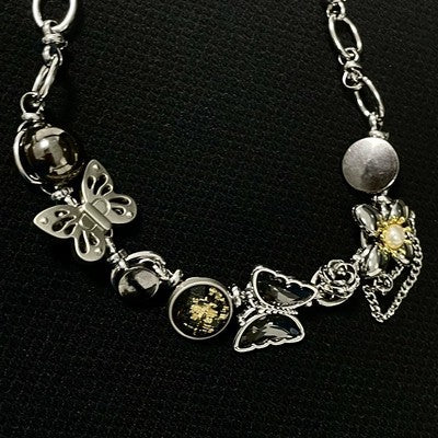 Punk Butterfly Copper Inlay Artificial Gemstones Choker