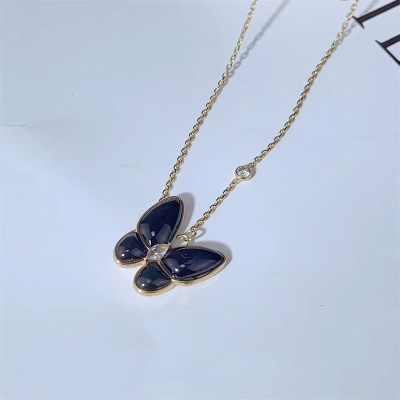 Simple Style Bow Knot Titanium Steel Inlay Agate Pendant Necklace