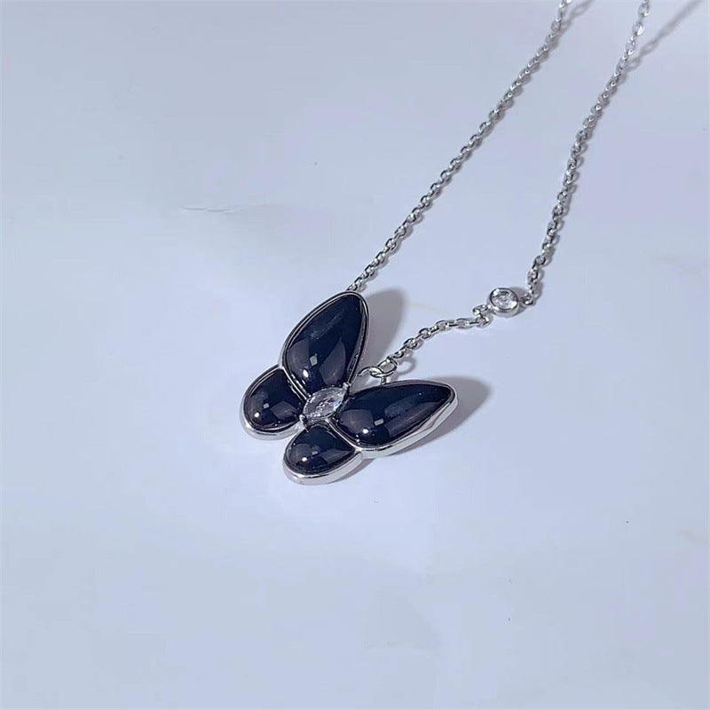 Simple Style Bow Knot Titanium Steel Inlay Agate Pendant Necklace