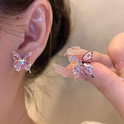 1 Pair Glam Simple Style Butterfly Plating Inlay Imitation Pearl Alloy Artificial Rhinestones Zircon 14k Gold Plated Drop Earrings