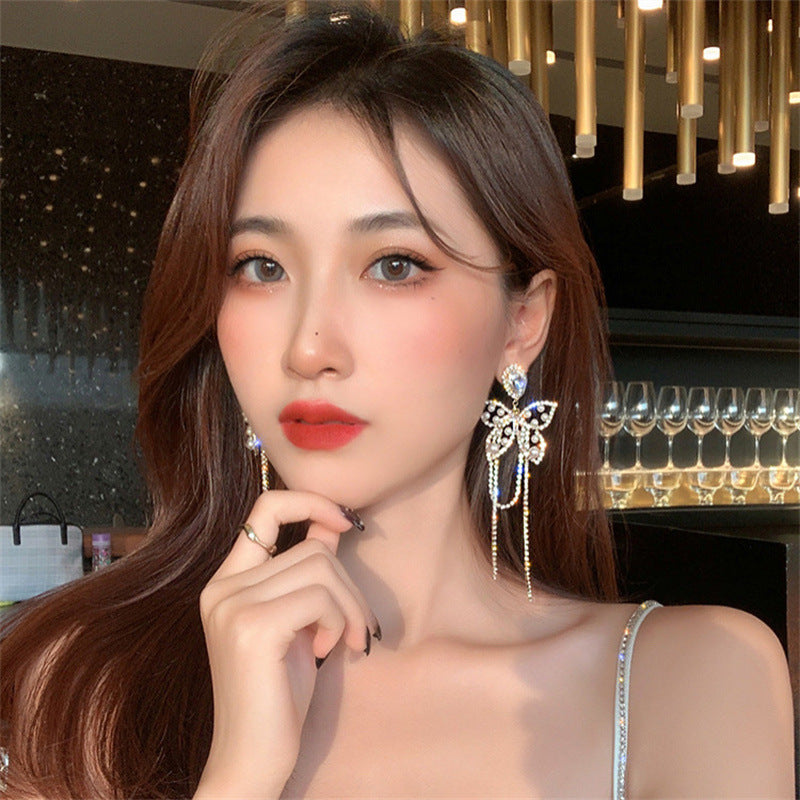 1 Pair Glam Simple Style Butterfly Plating Inlay Imitation Pearl Alloy Artificial Rhinestones Zircon 14k Gold Plated Drop Earrings