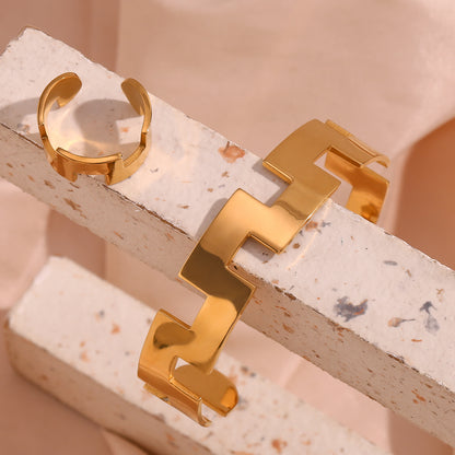 Simple Style Solid Color Stainless Steel 18k Gold Plated Rings Bracelets