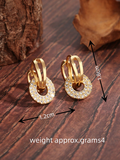 1 Pair Basic Simple Style Commute Circle Plating Hollow Out Inlay Copper Zircon 18k Gold Plated Drop Earrings