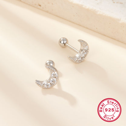 1 Pair Casual Elegant Cute Moon Plating Inlay Sterling Silver Zircon 18k Gold Plated White Gold Plated Ear Studs