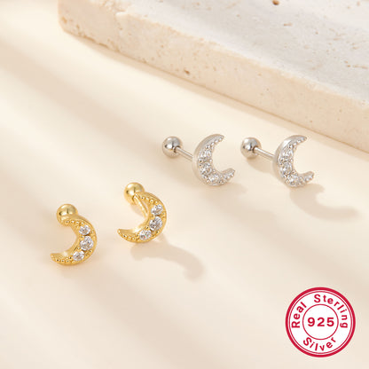 1 Pair Casual Elegant Cute Moon Plating Inlay Sterling Silver Zircon 18k Gold Plated White Gold Plated Ear Studs