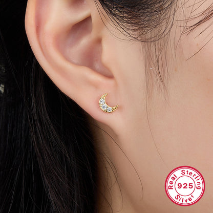 1 Pair Casual Elegant Cute Moon Plating Inlay Sterling Silver Zircon 18k Gold Plated White Gold Plated Ear Studs