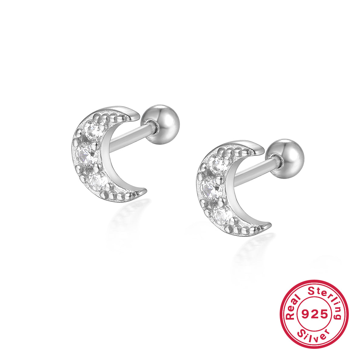 1 Pair Casual Elegant Cute Moon Plating Inlay Sterling Silver Zircon 18k Gold Plated White Gold Plated Ear Studs