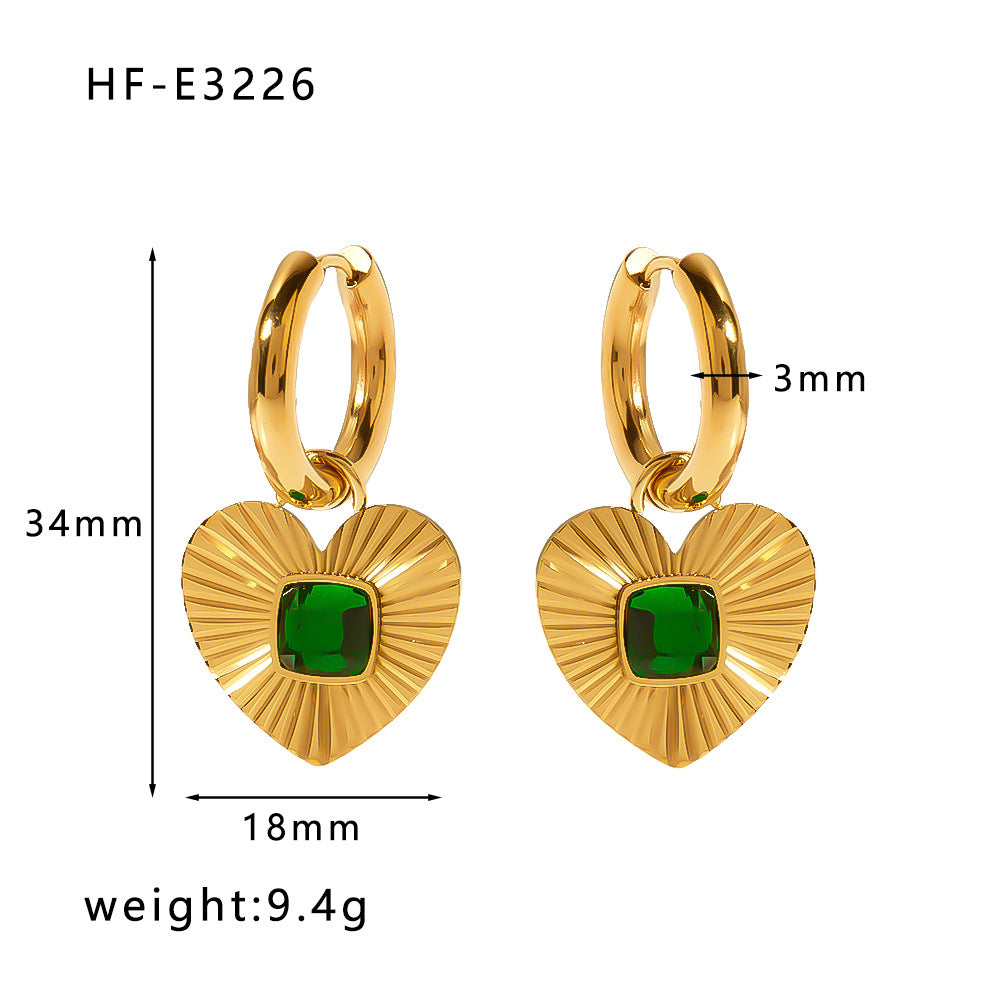 1 Pair Simple Style Round Heart Shape Inlay Titanium Steel Zircon Drop Earrings