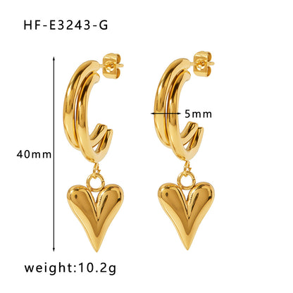 1 Pair Simple Style U Shape Heart Shape Plating Titanium Steel Gold Plated Drop Earrings