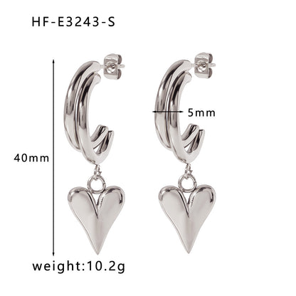 1 Pair Simple Style U Shape Heart Shape Plating Titanium Steel Gold Plated Drop Earrings