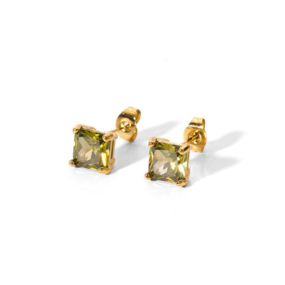 1 Pair Elegant Square Plating Three-dimensional Inlay Stainless Steel Zircon 18k Gold Plated Ear Studs